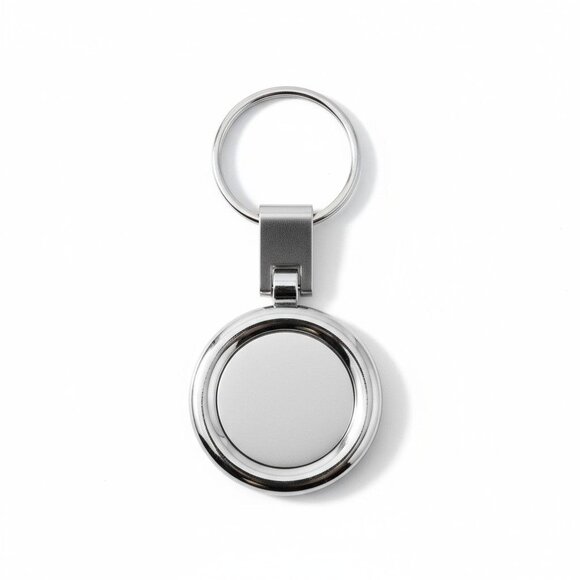 Silver Round Metal Keychain With Polished Finish & Engraving Space - Picture 1 of 4